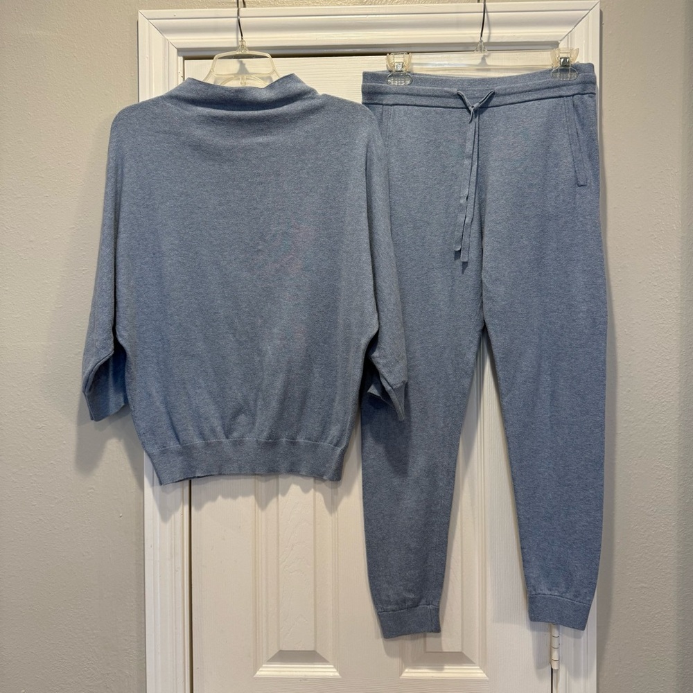 The Reset Slate Blue Cowl Neck Top and Joggers set
